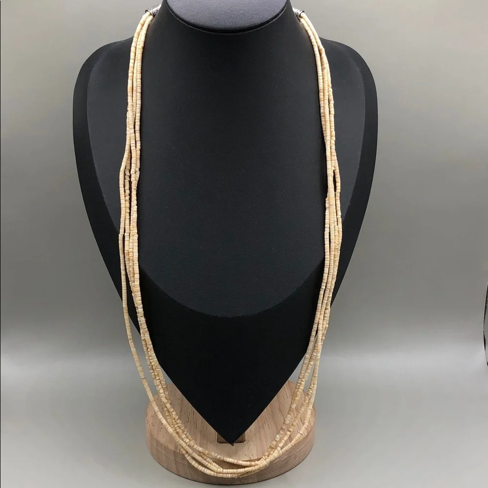 Vintage heishi beads multi strand sterling silver 925 necklace artisan tribal